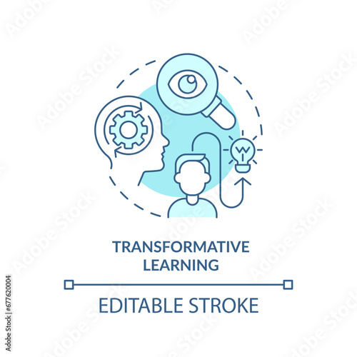 2D editable blue transformative learning icon, simple monochromatic vector, learning theories thin line illustration.