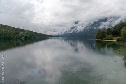 Colorful summer morning on the Bohinj lake in Triglav national park Slovenia  Alps  Europe.