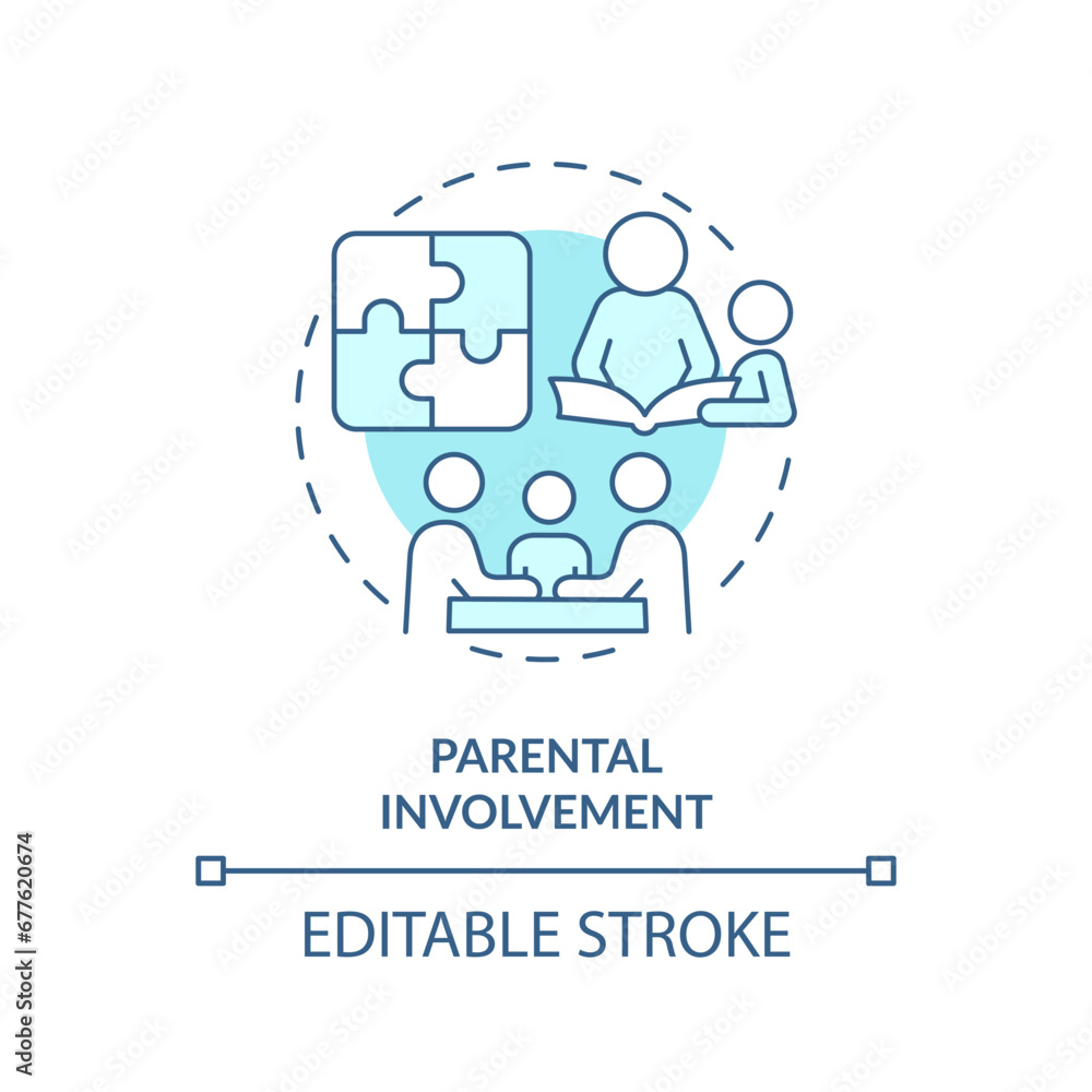 2D editable blue parental involvement icon, simple monochromatic vector, learning theories thin line illustration.