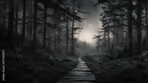 night time forest pathway with an emphasis on the interplay between deep blacks and silvery grays © IBRAHEEM'S AI