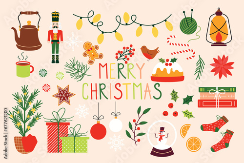 Christmas icons set. Holiday icons flat design vector illustration. 