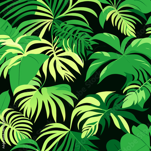 Seamless pattern with tropical leaves. Vector illustration. © wannasak
