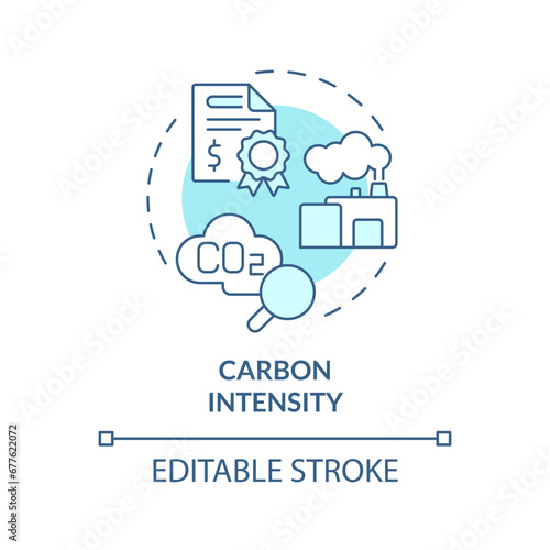 2D editable blue carbon intensity icon, monochromatic isolated vector, climate metrics thin line illustration.