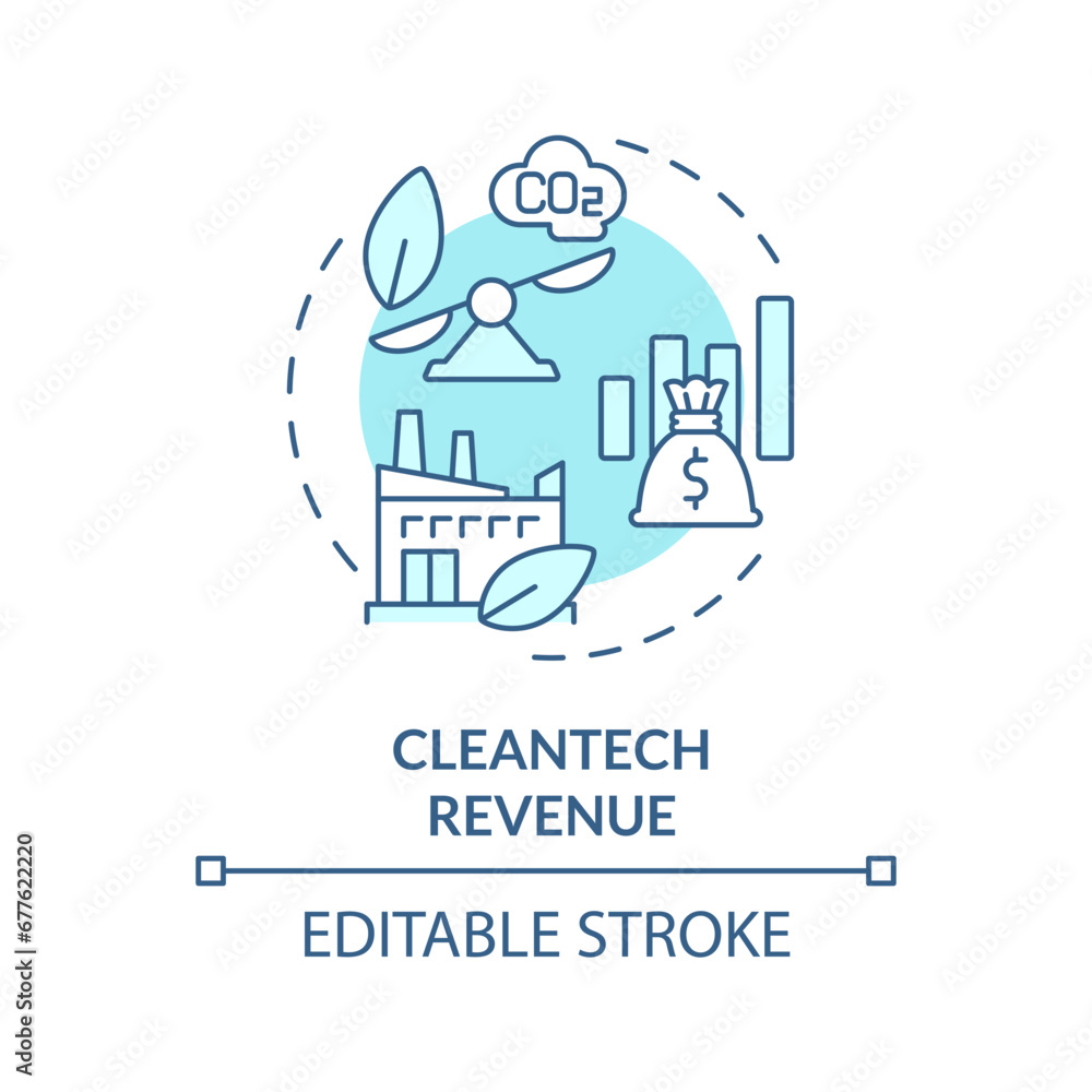 2D editable blue cleantech revenue icon, monochromatic isolated vector, climate metrics thin line illustration.