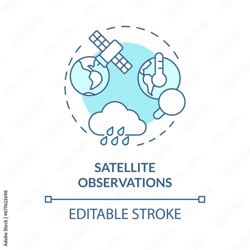 2D editable blue satellite observations icon, monochromatic isolated vector, climate metrics thin line illustration. 2D editable blue satellite observations icon, monochromatic isolated vector, climate metrics thin line illustration.