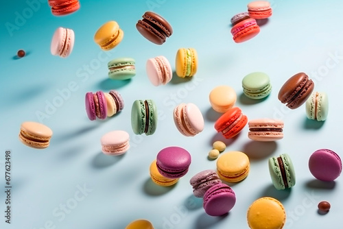 Wallpaper Mural different colorful of macarons floating on the air isolated on clean background Torontodigital.ca