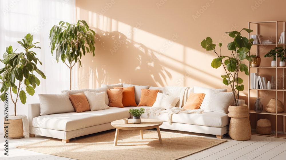 Minimal living room with indoor plants