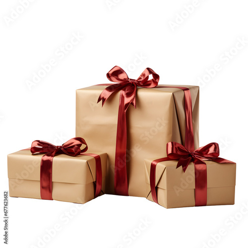 Colourful stack of gift boxes with festive ribbons, ideal for celebrations and holidays. No background © Jan