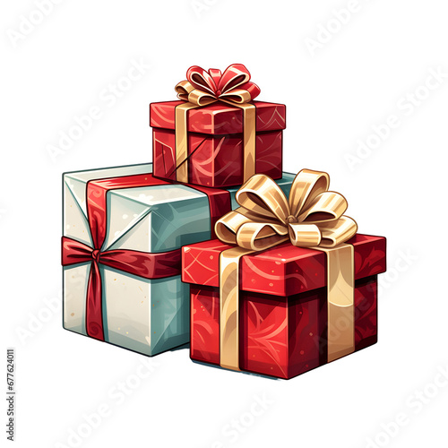 Colourful stack of illustrated gift boxes with festive ribbons, ideal for celebrations and holidays. Transparent background png