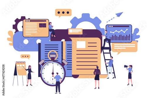 time schedule, time log, time process servicess for processing data flat illustration vector