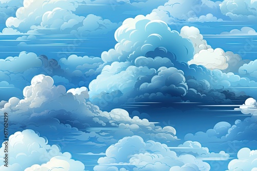 seamless pattern with white fluffy clouds on blue sky during the day. Background for baby decor