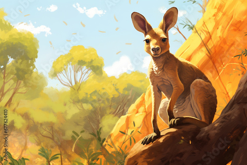 illustration of a painting of a kangaroo in nature © Yoshimura