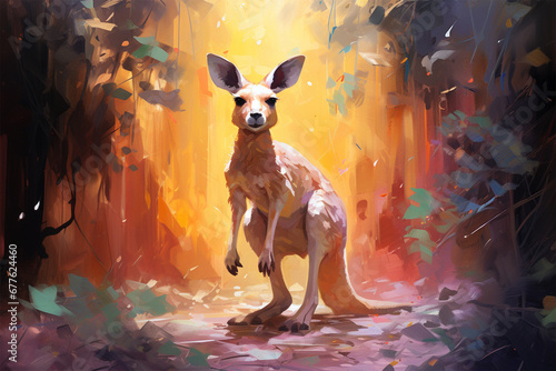illustration of a painting of a kangaroo in nature photo