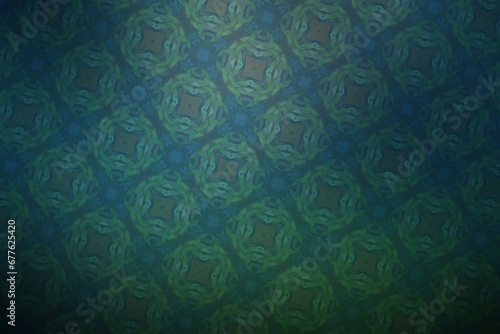 Textile cloth blue and green with a beautiful pattern, photographed in the studio