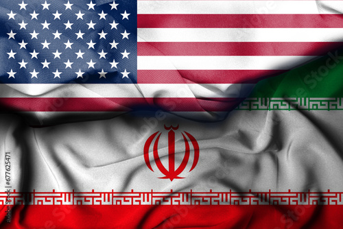 American flag illustration combining iran flag, Background for decoration. concept of war between countries
