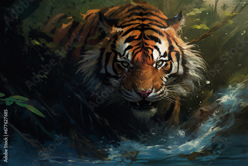 illustration of a painting of a tiger in nature