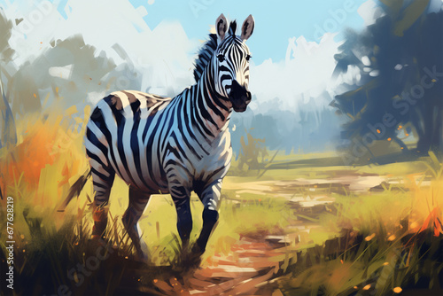 illustration of a painting of a zebra in nature © Yoshimura