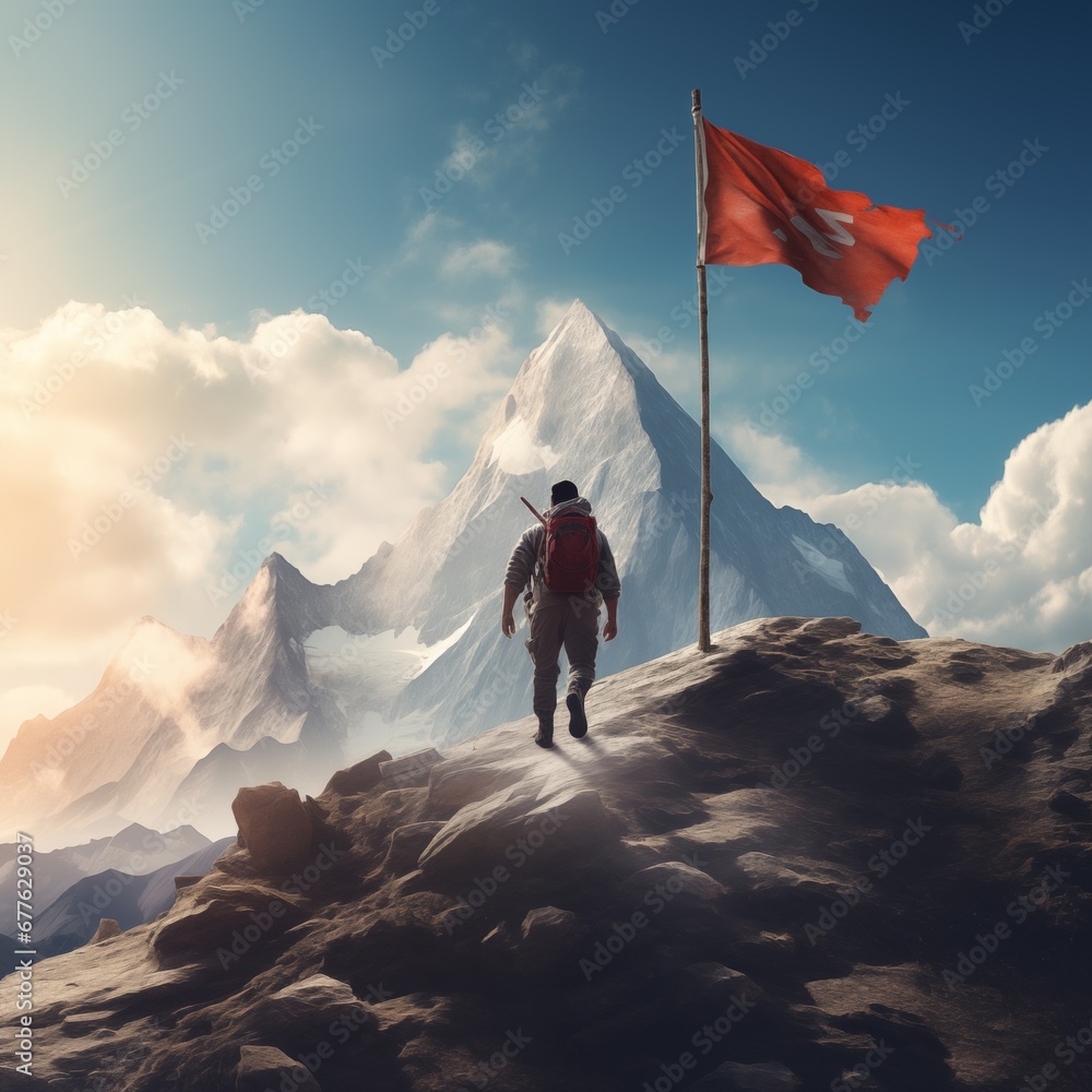 Obraz premium person standing on top of mountain