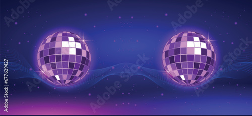 Neon disco ball background and night club party ball light glowing
