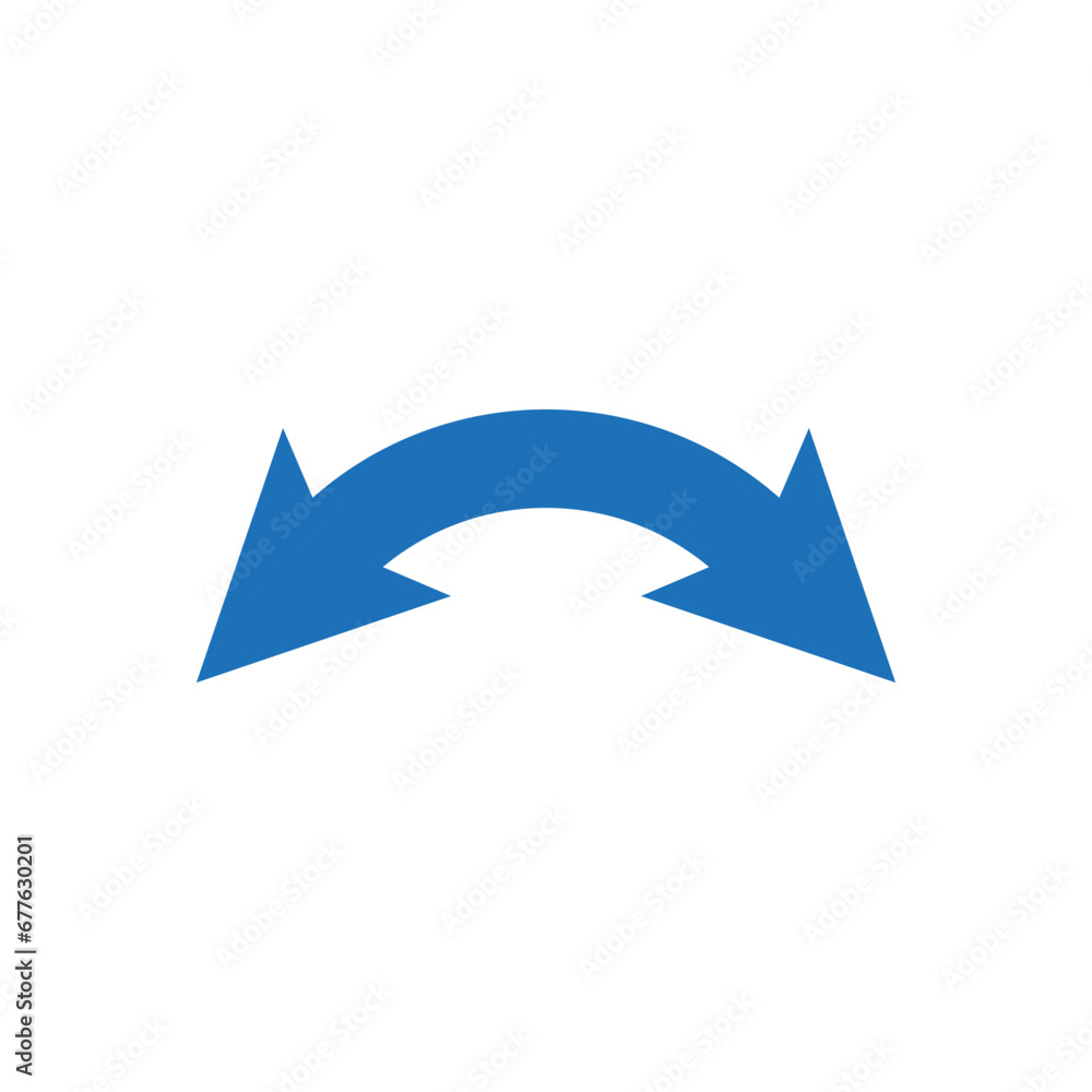 Dual semi circle blue arrow. Semicircular double ended arrow. Curved arc wide shape. Vector illustration. Dual semi circle blue arrow. Semicircular double ended arrow. Curved arc wide shape. Vector illustration.