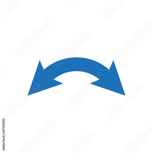 Dual semi circle blue arrow. Semicircular double ended arrow. Curved arc wide shape. Vector illustration.