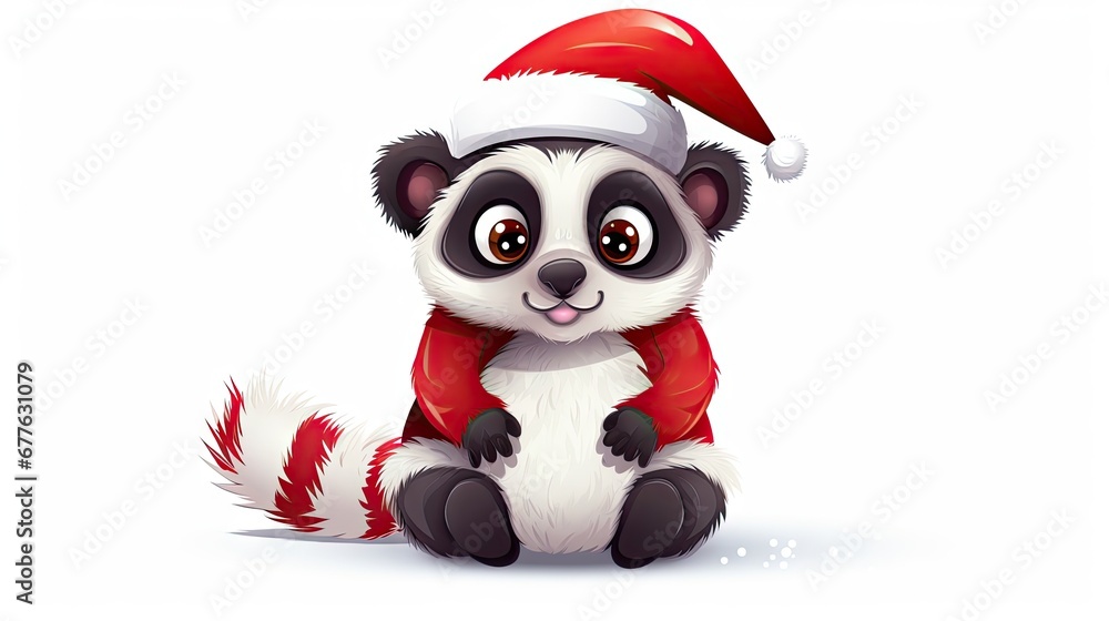 a raccoon wearing a santa hat and sitting on the ground with a snowflake on it's back and a red scarf around it's neck. generative ai a raccoon wearing a santa hat and sitting on the ground with a snowflake on it's back and a red scarf around it's neck. generative ai