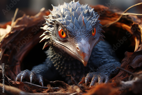 A detailed close-up showcasing the intricate anatomy of a hatchling's beak and limbs as they emerge from the eggshell.  © Oleksandr