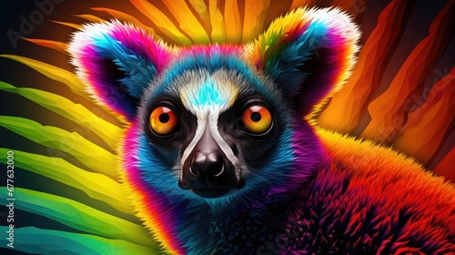  a close up of a colorful animal on a black background with a rainbow colored background 