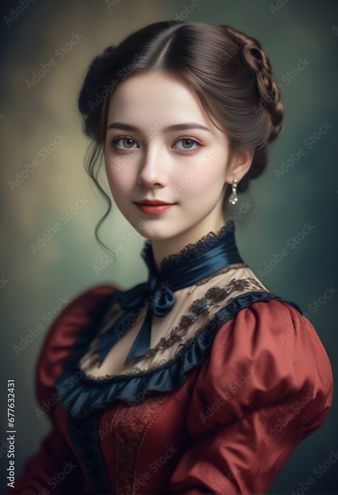 Portrait of a beautiful young woman in steampunk costume,  Retro style