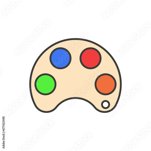 Artist paint palette with art paints set. Simple minimal vector on white background. 