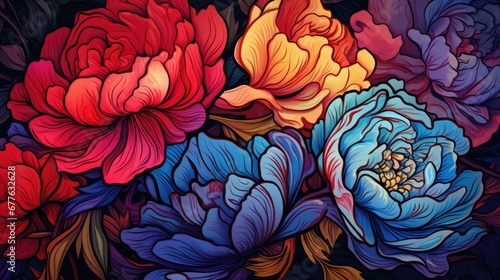  a close up of a bunch of flowers on a black background 