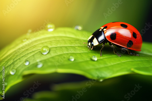 lady bug on leave macro shot © repika