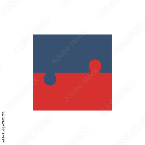 Two colored puzzle pieces joined together. Color vector elements and parts.