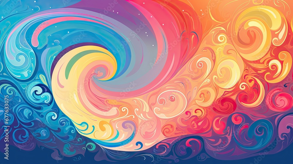 a colorful swirl background with blue, yellow, pink, and orange swirls on a blue background with a white dot in the middle of the top right corner. generative ai a colorful swirl background with blue, yellow, pink, and orange swirls on a blue background with a white dot in the middle of the top right corner. generative ai