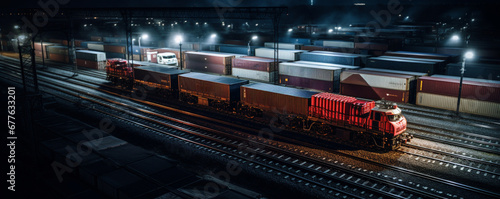 Railway station, Loading and unloading of cargo, containers. Business logistics, industrial warehouses and logistics companies. E-commerce, wholesale trade of goods.