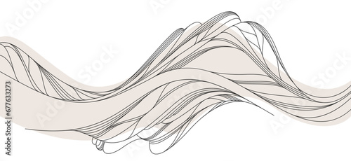 Abstract art background in oriental style, vector landscape with smooth lines wavy shapes, minimal simplistic design.