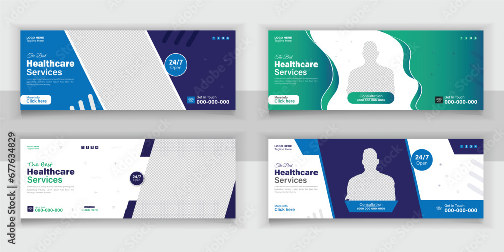 Bundle Medical Healthcare, Web Banner Cover Design, Template Design For Social Media Posts Set.