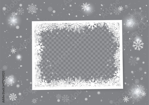 Christmas photo snow frame template with snowfall