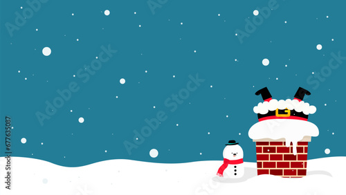 Funny Santa Claus stuck in the chimney with copy space vector illustration. Christmas background flat design