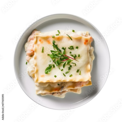 A Plate of White Chicken Lasagna Isolated on a Transparent Background