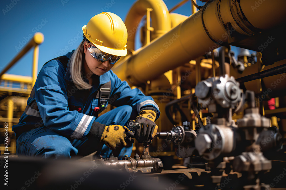 Oceanic Oil Platform Upgrade Skilled Worker Enhances Infrastructure on a Sunny Day. created with Generative AI Oceanic Oil Platform Upgrade Skilled Worker Enhances Infrastructure on a Sunny Day. created with Generative AI