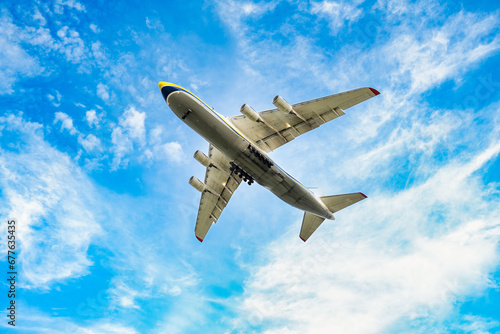 Photos An airplane flying low during landing