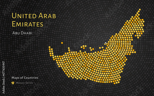United Arab Emirates Gold Map with a capital of Abu Dhabi Shown in a Mosaic Pattern
