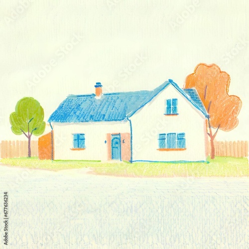 春の訪れとともに描かれた家 - AI生成画像