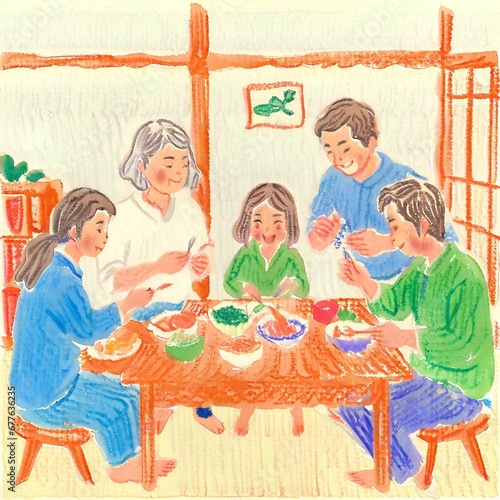 家族の食事の時間のイラスト - AI生成画像