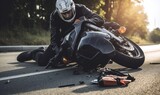 Man on Motorcycle Resting After Accident