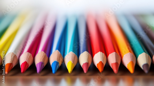 A set of sharp colored pencils in focus photo