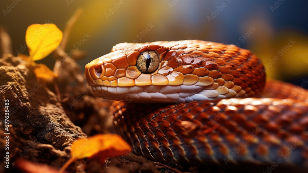 Obraz premium Viper snake on branch, viper snake animal closeup.