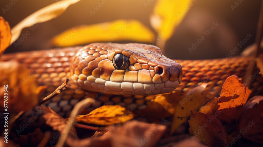 Fototapeta premium Viper snake on branch, viper snake animal closeup.