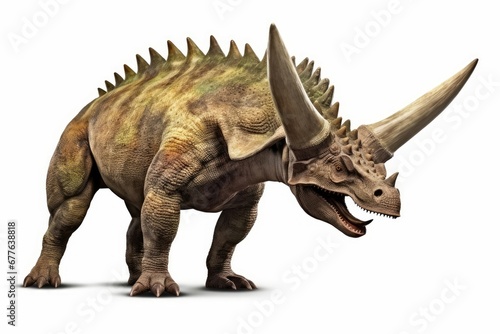 Triceratops horridus, dinosaur isolated on white background, front view, Generative AI © Not Just a Picture